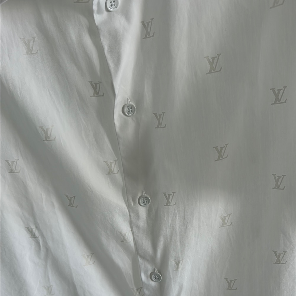 Louis Vuitton White Casual Button Down Shirt with Subtle Logo Pattern